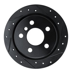 Mini Cooper Brake Rotor (1) - Rear Right - R1 Concepts - Drilled & Slotted - Black - `14-`24